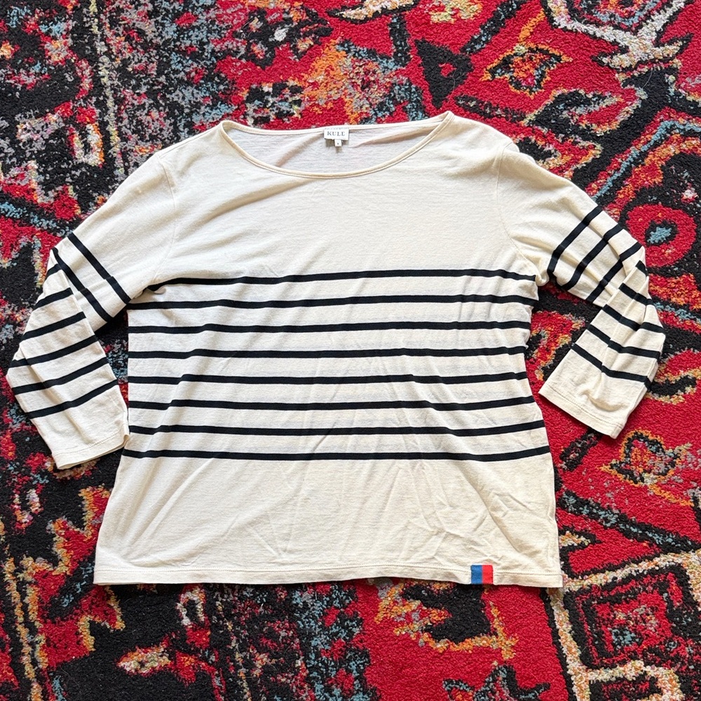 KULE Cream and Navy Striped Long Sleeve Top